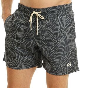 RIPT Essentials Mens Leaf Print Swim Shorts / Navy Blue